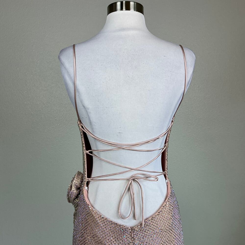 Jovani D5063 Pink Beaded Backless Column Evening Gown Thigh Slit Size 6 Dress - Picture 9 of 11